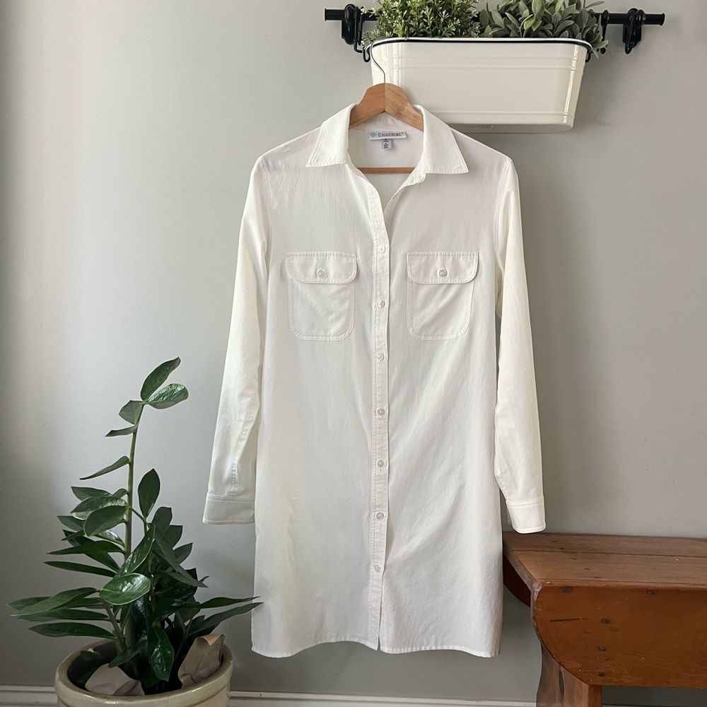 Coolibar white button down tunic sun shirt UPF 50